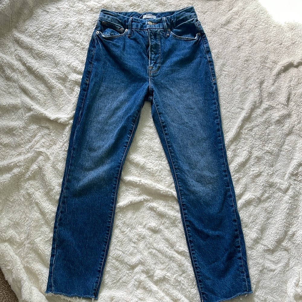 Good American Good Crop Raw hem slim blue. - Picture 2 of 7